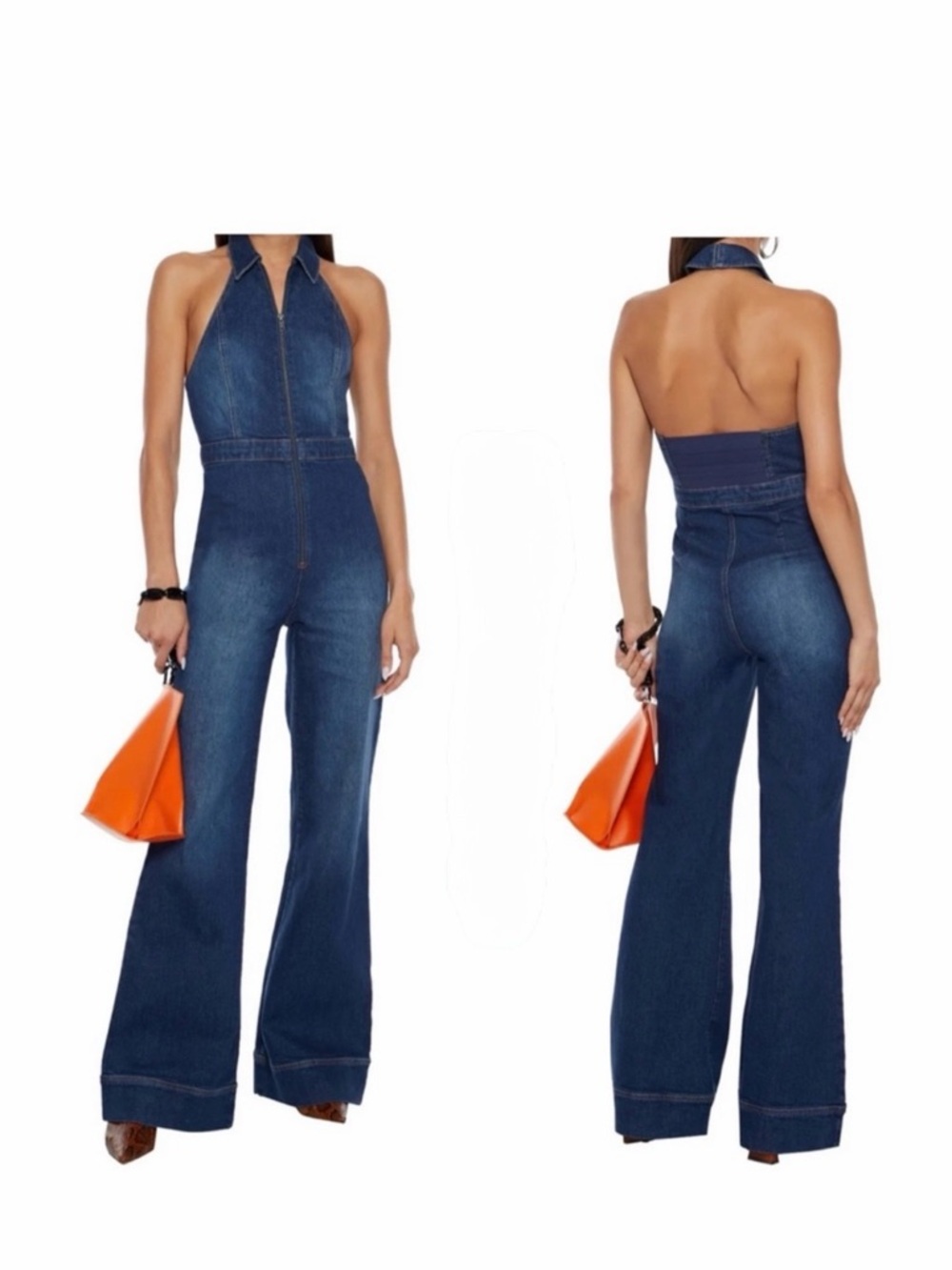 NWT! Alice + Olivia Gorgeous Halterneck Denim  Women’s Jumpsuit